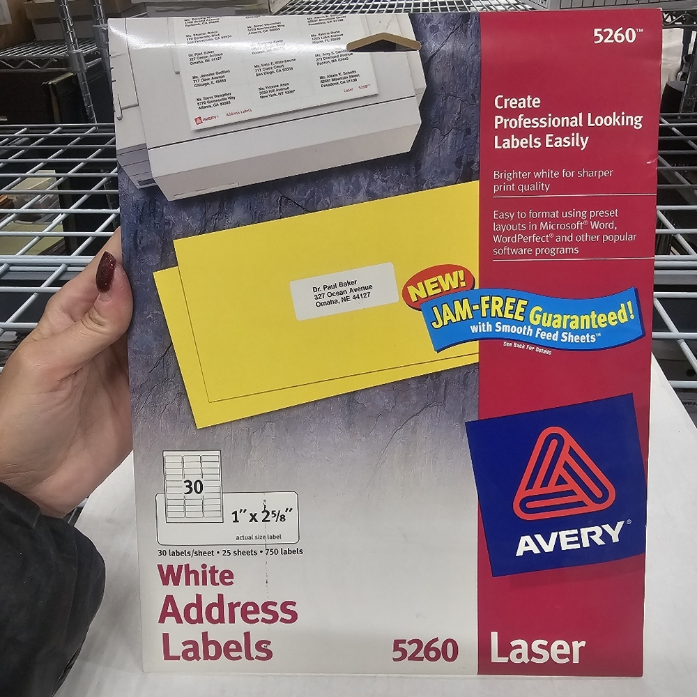 Avery White Address Labels with Red and Yellow Accents